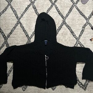 Daytrip Black Hooded Cardigan Sweater